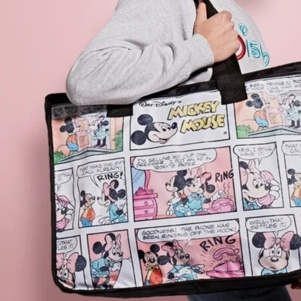 Disney Mickey Minnie Mouse Comic Strip Zipper Tote Travel Overnight Large Bag - Picture 4 of 17